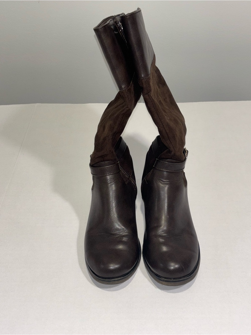The Children's Place Girls Brown Mid-Calf Boots Zip Buckle Low Block Heel 3